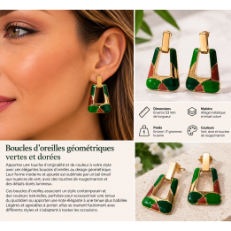 Boucles d’oreilles géométriques vertes et dorées