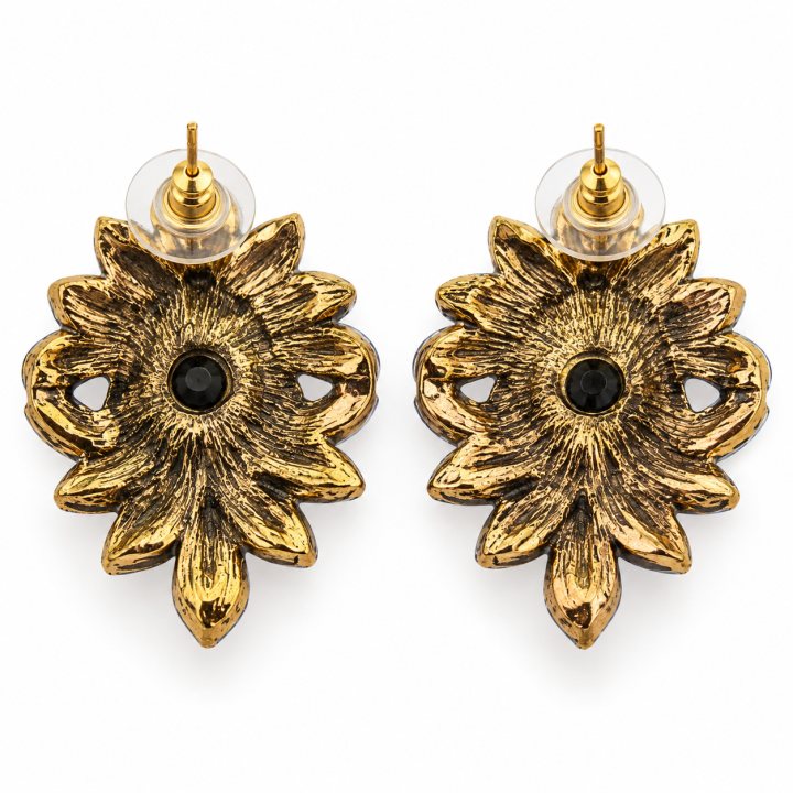 Boucles d’oreilles fleurs bleu et vert alliage fantaisie
