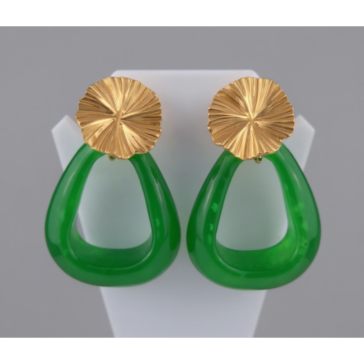Boucles d’oreilles pendantes vertes et dorées en acier inoxydable