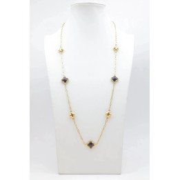 Collier sautoir trèfles noirs