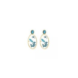 Boucles d'oreilles pendantes bleues et acier