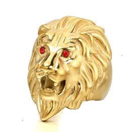 Bague lion en acier doré