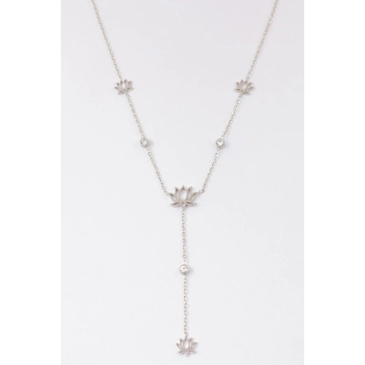 Collier plongeant lotus acier argenté