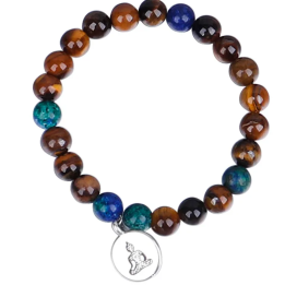 Bracelet bouddha en perles œil de tigre et pierres bleues