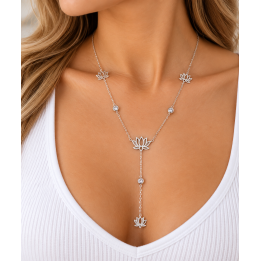 Collier plongeant lotus acier argenté