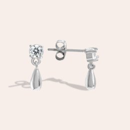 Boucles d'oreilles avec mini diamant et pendent argenté