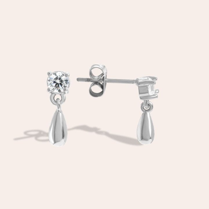 Boucles d'oreilles avec mini diamant et pendent argenté