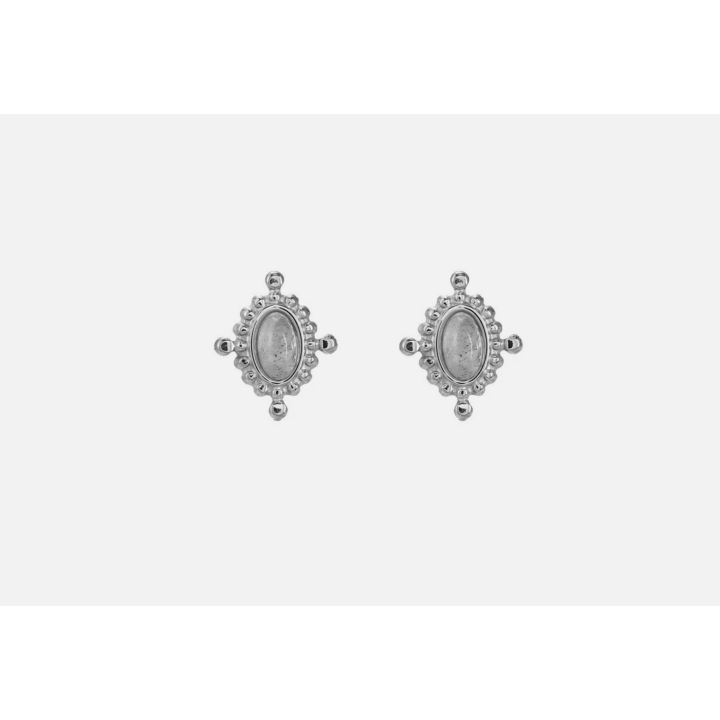 Boucles d'oreilles ovales acier et pierre