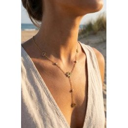Collier plongeant lotus en acier doré