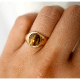 Bague dorée avec pierre œil-de-tigre – Style élégant et intemporel