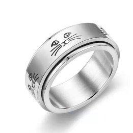 Bague anneau chat en acier anti stress