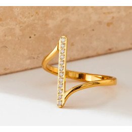 Bague à zircones acier doré