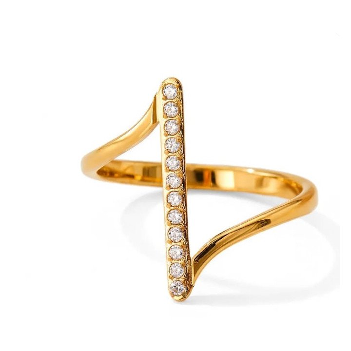 Bague à zircones acier doré