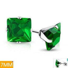 Boucles d'oreilles vert émeraude 7 mm bijou en acier