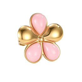 Bague fleur rose ajustable en acier doré