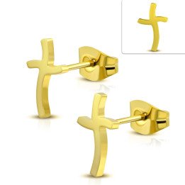 Boucles d’oreilles croix dorées en acier inoxydable – 13 mm