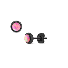Boucles d'oreilles Opale Ronde Noire et rose