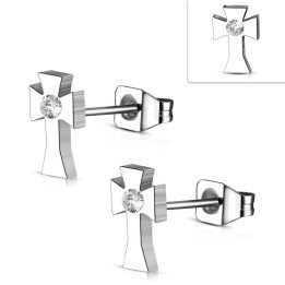 Boucles d’oreilles croix en acier
