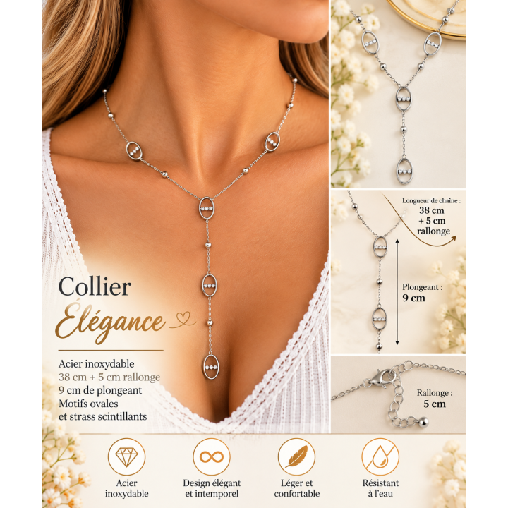 Collier plongeant maille marine argentée