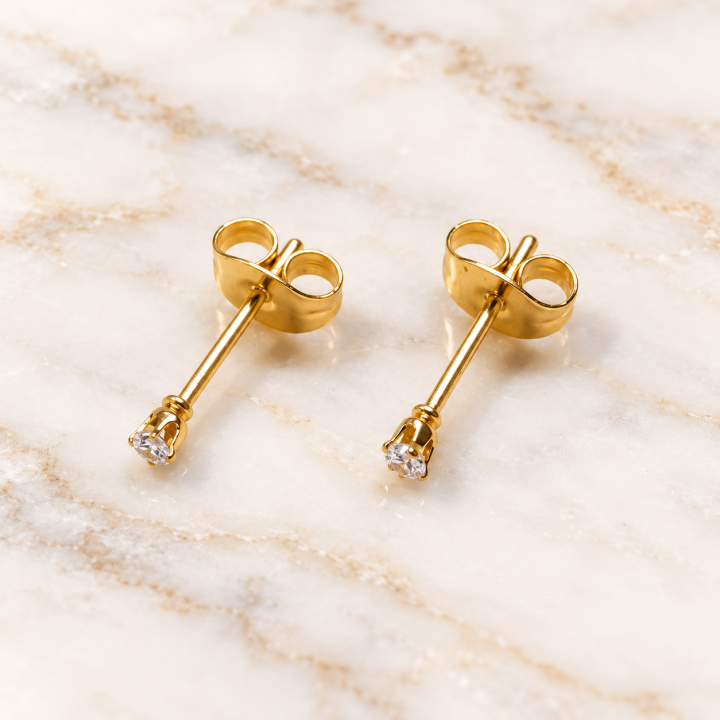 Puces d’oreilles zircone en acier doré en 2 mm