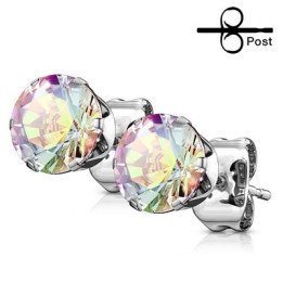 Boucles d'oreilles cristal aurore boréale en 7 mm bijou en acier