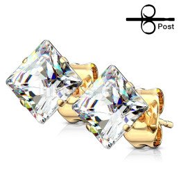 Boucles d'oreilles en acier zircone carré