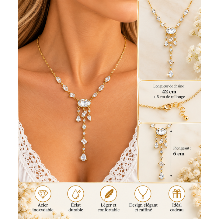 Collier plongeant zircones