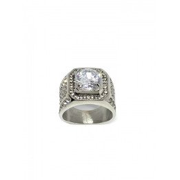 Bague chevalière en acier et strass