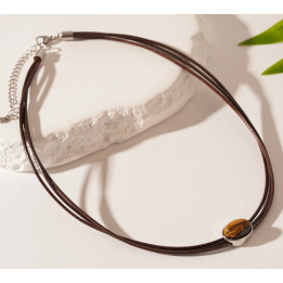 Collier multi cordons avec pierre œil-de-tigre