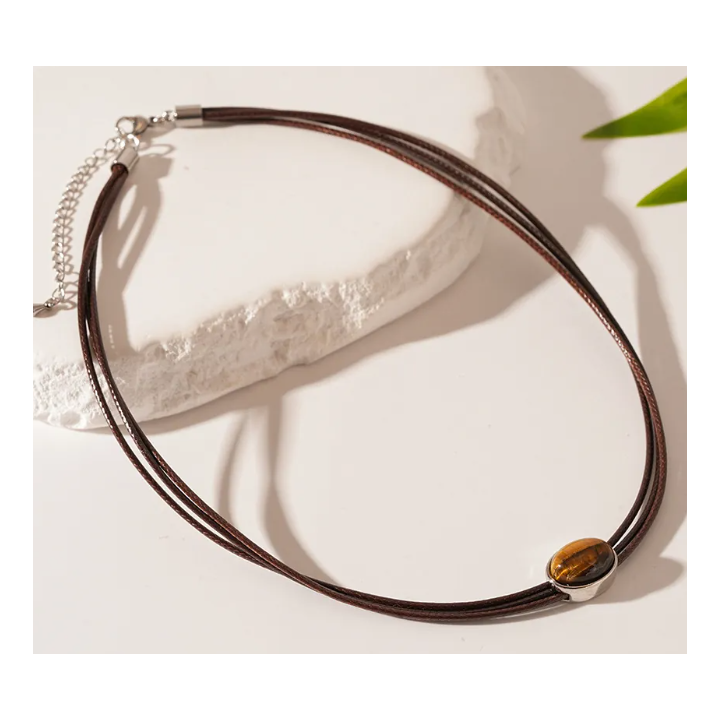 Collier multi cordons avec pierre œil-de-tigre