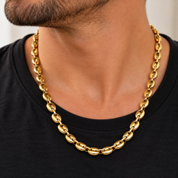 Chaîne Collier grain de café 55 cm x 8 mm bijou en acier couleur or